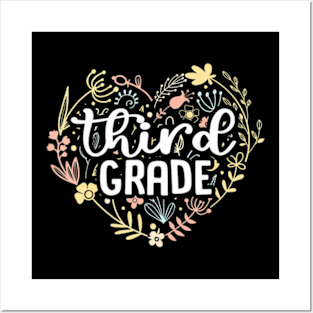 3rd Third Grade Floral Heart Back To School Teacher Girls Posters and Art